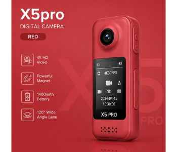 AIRTAB X5 Pro 4K Digital Camera | 1400mAh Battery, 120° Wide Angle & Magnetic Action Camera (RED) in UAE