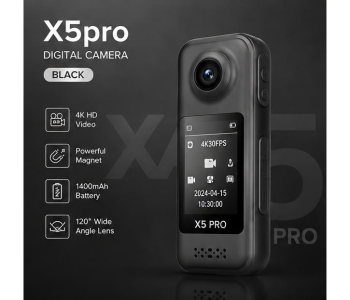 AIRTAB X5 Pro 4K Digital Camera | 1400mAh Battery, 120° Wide Angle & Magnetic Action Camera (BLACK) in UAE