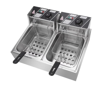 DENX DX4003 Double Tank Electric Deep Fryer, Stainless Steel, With Temperature Control, For Restaurant, French Fries & Fast Food in UAE