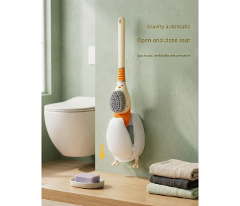 Duck Shape Toilet Brush With Holder, White, Plastic, Wall Mounted, Non-Scratch, Flexible TPR Silicone Cleaning Brush in UAE