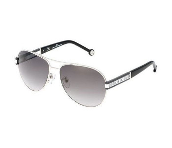 Carolina Herrera SHE043 0579 Aviator Silver, Grey & Black Frame And Grey Gradient Mirrored Sunglasses For Women in OMAN