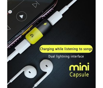 Mini Capsule 2 In 1 Portable Lightning Adapter With Charge & Listen Music Same Time in UAE