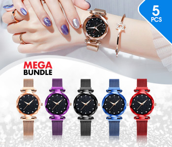 Montre Femme Magnetic Strap Ladies Wrist Watch- 5Pcs in OMAN