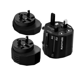 Promate UniPro.2 Universal World Travel Adapter Wall Charger With USB Charging Port, Black in KSA