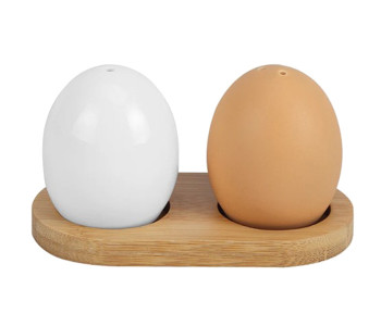 Royalford RF9241 Porcelain Salt & Pepper Shaker With Stand - White & Brown in UAE