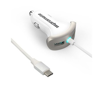 Promate Booster-C 7.2A USB 3.0 Type C Ultra Fast Dual USB Car Charger, Silver in UAE