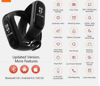 Express Delivery - M3 Band Fitness Tracker Waterproof Smartband with OLED Display Touchpad - ID 14544