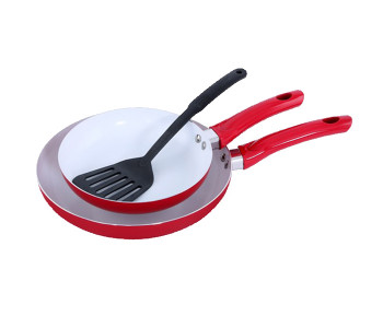 Royalford RF9349 3 Pieces Ceramic Frypan Set With Turner - White & Red in KSA