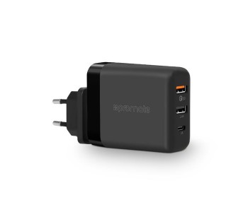 Promate PowerHub-QC.UK 30W Quick Charging Universal USB C Wall Charger, Black in KSA
