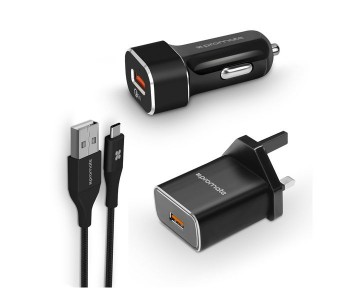 Promate UniGear-QC3.Uk Qualcomm 3 In 1 Quick Charger 3.0 Travel And Car Charger Kit With Type C, Black in KSA