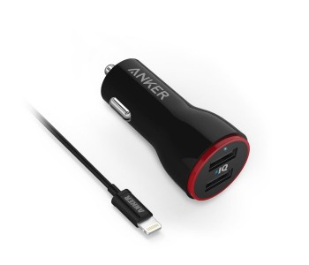 Anker B2310 PowerDrive 2 Ports And 3ft Lightning To USB Cable Car Charger Black in KSA