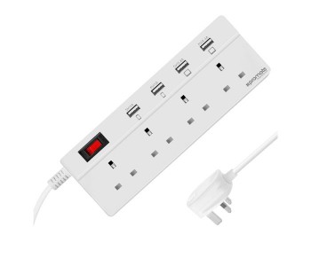 Promate PowerStrip-4UK 2500W 10A Multiport Power Strip For Home & Office, White in KSA