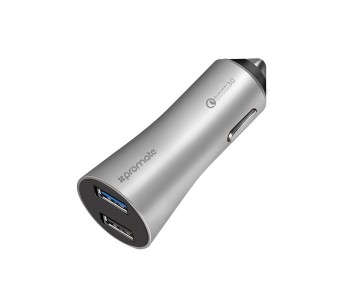Promate Robust-QC3 Car Charger With Qualcomm Quick Charge 3.0 Dual USB Port, Silver in KSA