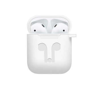 ZE Ultra-Slim Silicone Protective Cover Pouch And Hook For Apple Airpods - White in OMAN