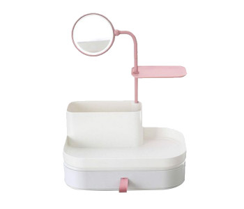 Cosmetic Organizer With Mirror - White & Pink in KSA