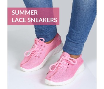 Summer Womens Fashion Lace Shoes EU38 SWFP46 Pink in UAE