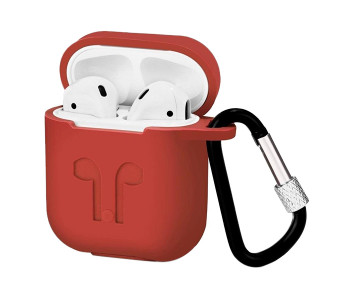 Airpod Thick Silicone Shockproof Case Cover With Hanging Clip - Red in KSA