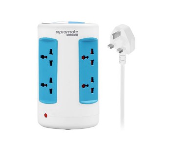 Promate PowerGrid-1.UK 2500W Universal Vertical Power Extension With 6 Outlets & 4 USB Port, White in UAE
