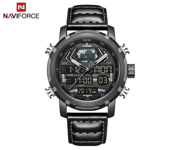 Naviforce 9160 Men Analog-Digital Leather Starp Watch - Black in KSA