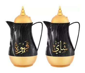 Royalford RF9414 2 Pieces 1 Litre Marble Tea & Cawa Set - Black And Gold in KSA