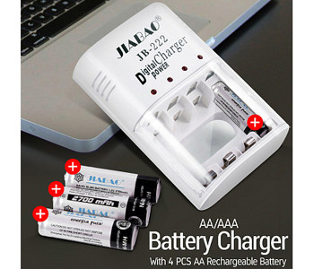 Express Delivery - AA & AAA Digital Power Battery Charger with 4 Pieces AA Rechargeable Battery - ID 24253