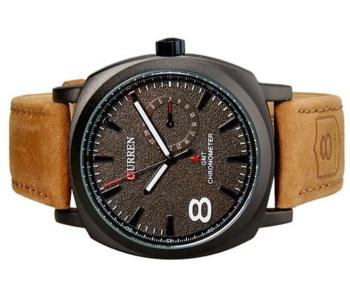 Express Delivery - Curren 8139 Leather Strap Stylish Quartz Analog Watch Grey For Unisex  - ID 2134