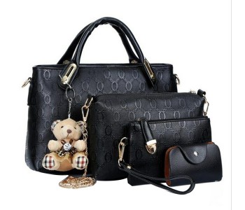 4 Pieces PU Leather Luxury Top-handle Composite Bags Set For Women - Black in KSA