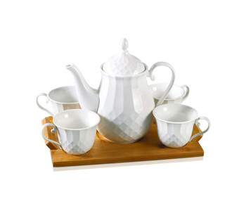 Royalford RF8683 Porcelain Tea Sets With Bamboo Tray - White in UAE
