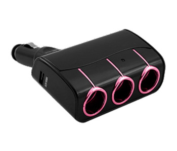 Black Label Folding Dual USB Port & 3 Socket Car Mobile Charger - Black in KSA