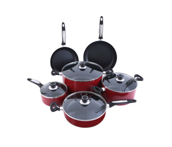 Royalford RF8500 10 Pieces Non-Stick Cookware Set - Red & Black in UAE