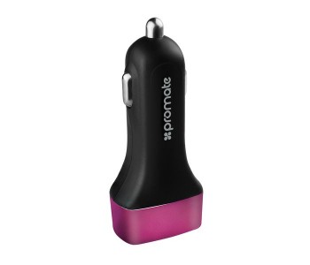 Promate Trica Ultra Fast Lightweight Universal Car Charger With 3 Port USB, Pink in UAE