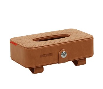 Promate TissueBox PU Leather Clip Car Sun Visor Tissue Box Holder For Facial Tissue & Other Napkin Papers - Brown in KSA