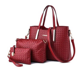 3 Pieces PU Leather Handbags Set For Women - Red in KSA