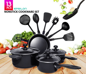 Epsilon EN4690 Nonstick Cookware Set - Black, 13 Pieces in KSA