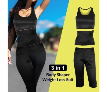 Express Delivery - 3 in 1 Body Shaper Weight Loss Suit, Black - XXL - ID 15324