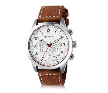 Curren 8152 Leather Band Analog Watch For Men,Silver in UAE