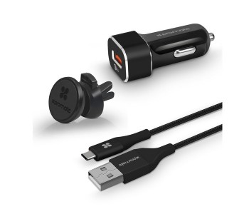 Promate AutoGear-QC3 QC 3.0 Car Charger With Heavy Duty Mesh Armored USB C Cable, Black in KSA