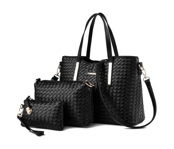 3 Pieces PU Leather Handbags Set For Women - Black in OMAN