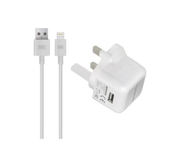 Promate ChargMateLT-UK Premium 2.1A Charger With Lightning Connector, White in KSA