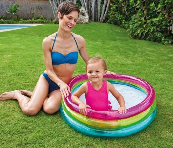 Express Delivery - Intex ZX-57104 86 x 25CM Inflatable Rainbow Round Shape Baby Pool - ID 17565