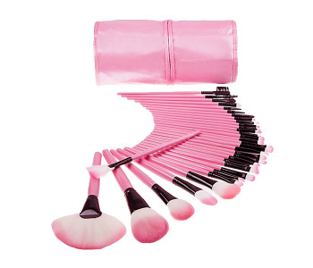 Professional Makeup Brush Cosmetic 24 Brushes Kit Set With Bag - Pink in OMAN