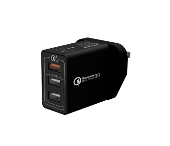 Promate Kraft-QC-UK 30W Quick Charge QC 3.0 Wall Charger With 3 USB Ports, Black in KSA