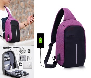 Anti-Theft Dual Wear Way Cross Body Sling Charging Travel Bag Violet in OMAN