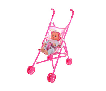 Dolls Buggy Stroller Pushchair Pram With Baby Doll - Pink in KSA