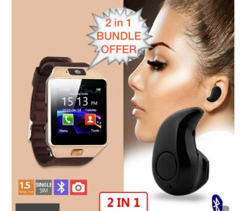 2 In 1 Gift Set Of DZ09 Smart Watch With Camera, Memory And Sim Card Slot, Invisible Single Bluetooth Earphone BDSW21 Assorted in UAE