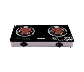 Geepas GK6865 Two Infrared Burner Glass Gas Stove With Stainless Steel Frame in UAE