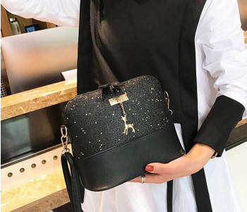 Sequins Deer Decor Casual Shoulder Crossbody Sling Bag - Black in OMAN