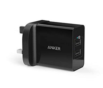 Express Delivery - Anker 24W 2 Port Usb Charging Adapter Uk Black - ID 32528