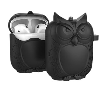 Silicone Owl Designed Protective Case For AirPods - Black in KSA