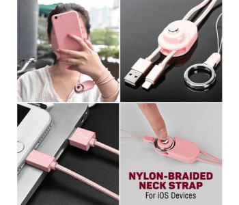 ZE Nylon-Braided Neck Strap With Lightning To USB Charging Cable For IOS Devices UCC035 Multicolor in UAE